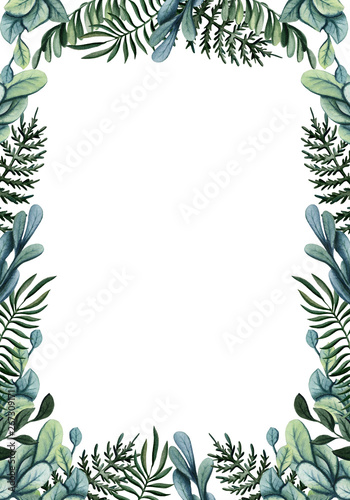 Card Template with Watercolor Ferns and Foliage