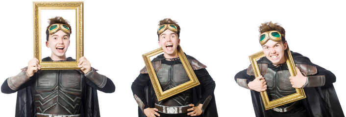 Wall Mural - Young funny man in armour suit 