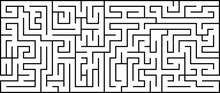 Rectangle Labyrinth With Entry And Exit. Line Maze Game. Medium Complexity. Vector 