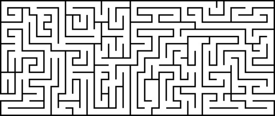 Rectangle labyrinth with entry and exit. Line maze game. Medium complexity. Vector 