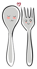 Love 2 spoon and fork, vector or color illustration.