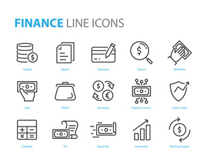 Wall Mural - set of finance icons, such as currency, money, coin, statement, balance, safe, bank