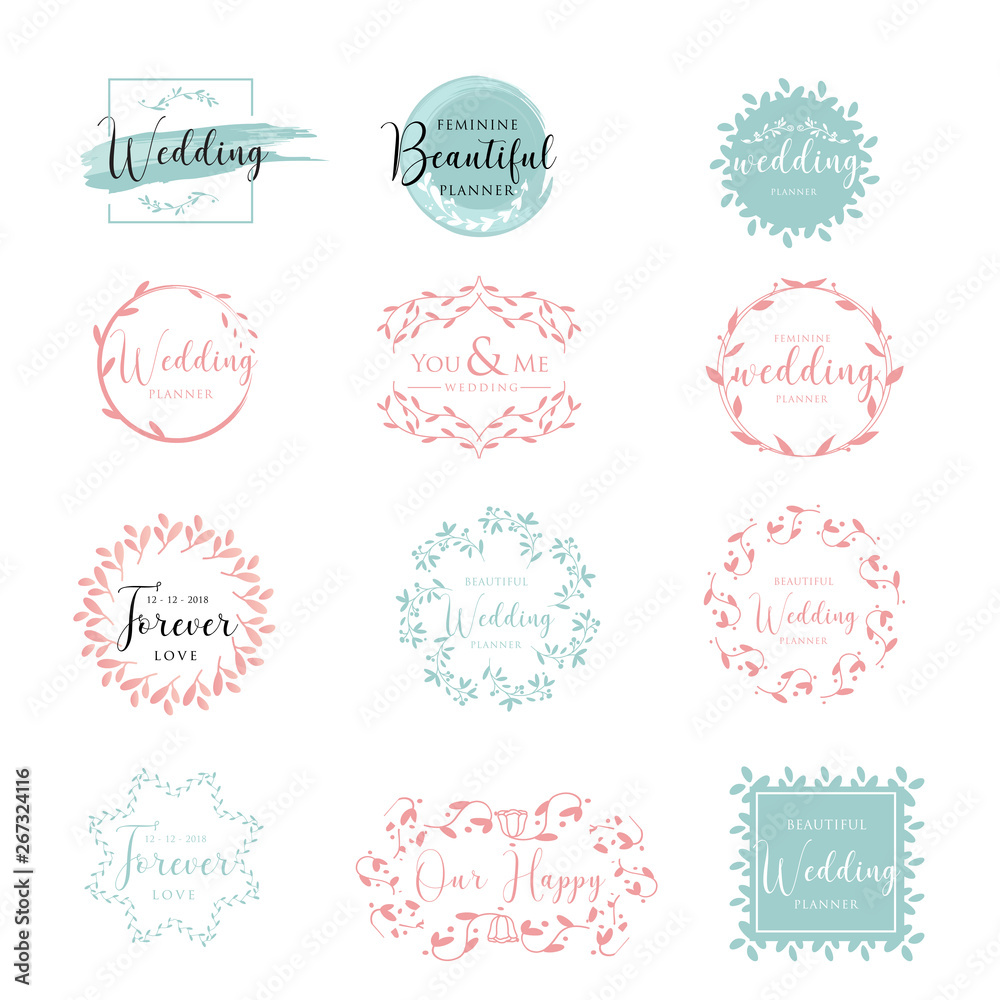 Elegant and Feminine Floral wedding logo collection Stock Vector ...