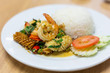 © suriya - Thai food, fried rice with basil shrimp with chili pepper