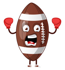 Sticker - Rugby ball wearing boxing gloves, illustration, vector on white background.