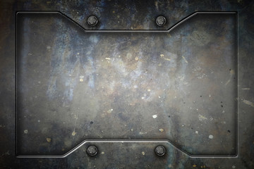 metal or concrete wall with metal frame for background and texture.