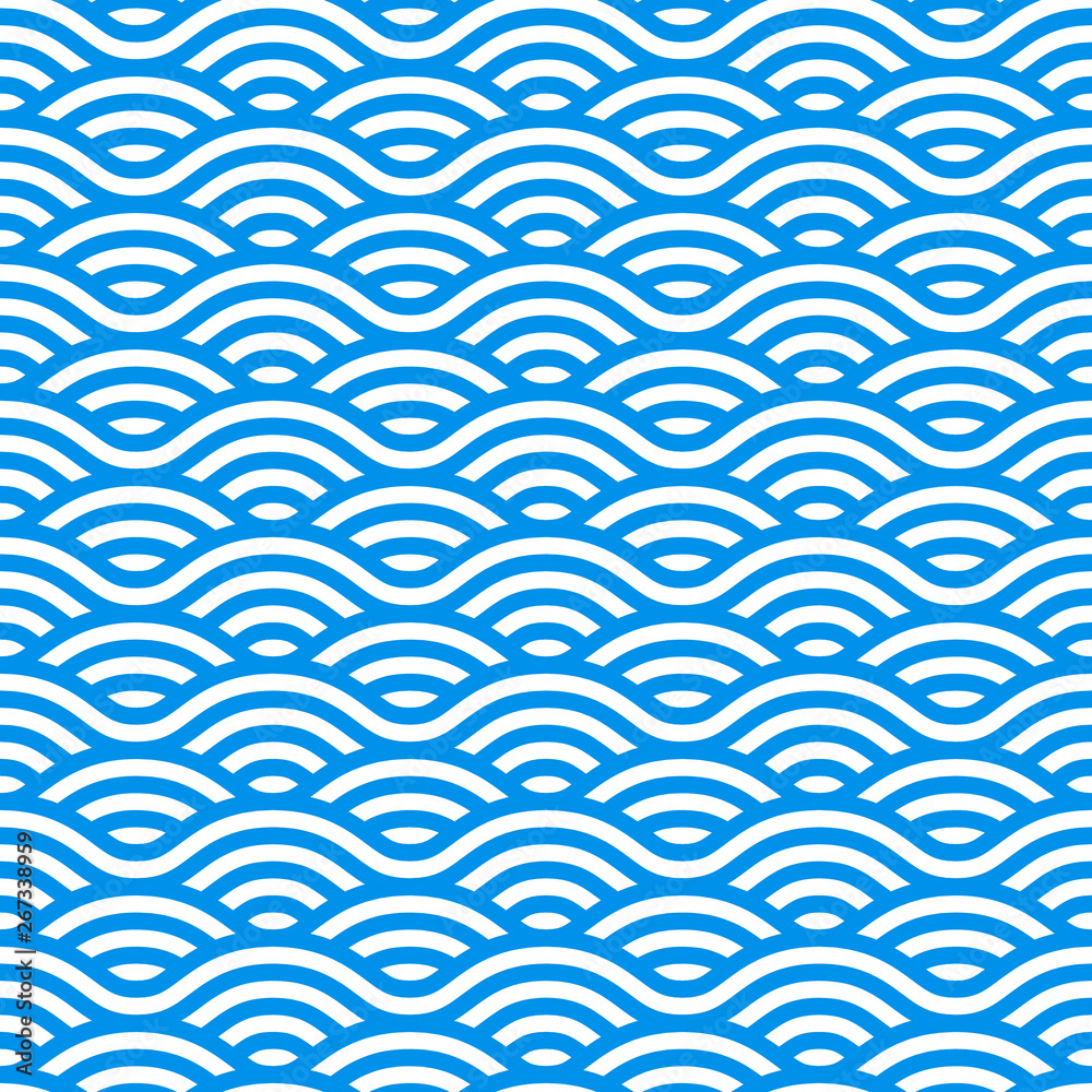 Seamless Pattern with Blue and White Waves. Waves of Water in Chinese ...