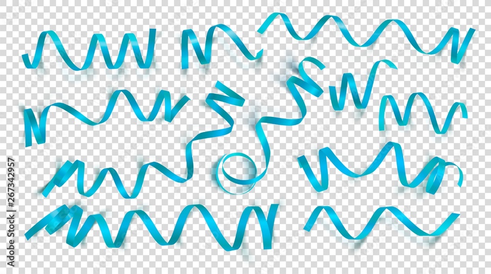 Set of realistic blue ribbons on transparency background. Vector ...