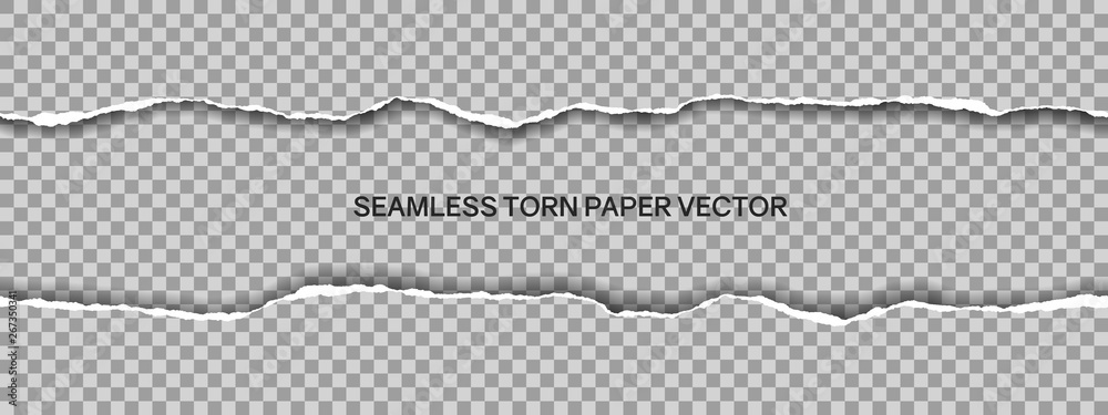Realistic illustration of wide seamless torn paper with space for text isolated on transparent background, vector - obrazy, fototapety, plakaty 