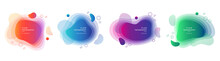 Set Of Modern Graphic Design Elements In Shape Of Fluid Blobs. Isolated Liquid Stain Topography. Gradient Of Blue And Green, Red And Violet Geometrical Shapes.Blurry Background For Flyer, Presentation