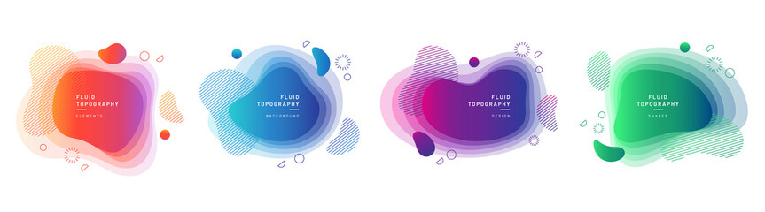 set of modern graphic design elements in shape of fluid blobs. isolated liquid stain topography. gra