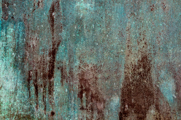 ancient wall texture with patina or copper oxide stains. grunge rusty background. antique surface st