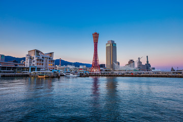 Fototapete - Port of Kobe skyline before sunset, Kansai, Japan