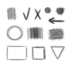 Wall Mural - Vector Set of Hand Drawn Sketch Elements Isolated, Black Freehand Drawings.