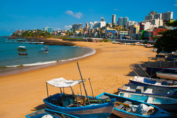 SALVADOR, BRAZIL: Beautiful landscape with tropical beach view. Brazilian beach in Sunny weather