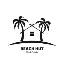 Real Estate Logo Template With Beach Hut Vector Illustration