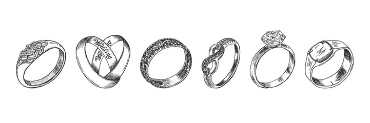 Different isolated jewelry rings set