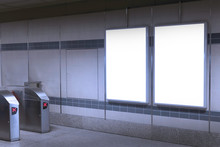 Blank Billboard In Subway Or Metro Station, Useful For Advertising.