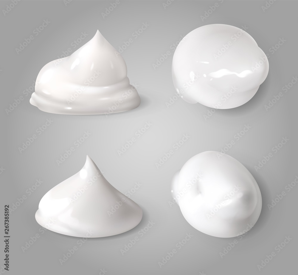 Realistic cream foam. White mousse or foaming milk gel drops  display picture 1