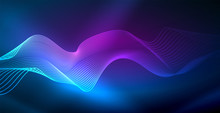 Glowing Abstract Wave On Dark, Shiny Motion, Magic Space Light. Vector Techno Abstract Background