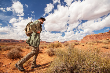 Wall Mural - hiker in valley of gods, usa