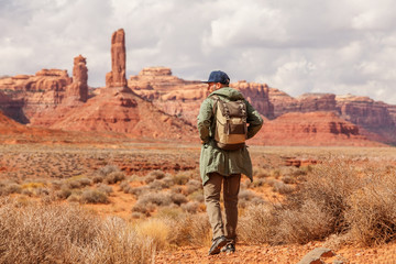 Wall Mural - hiker in valley of gods, usa