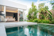 © Stock PK - home or house building Exterior and interior design showing tropical pool villa with green garden and bedroom