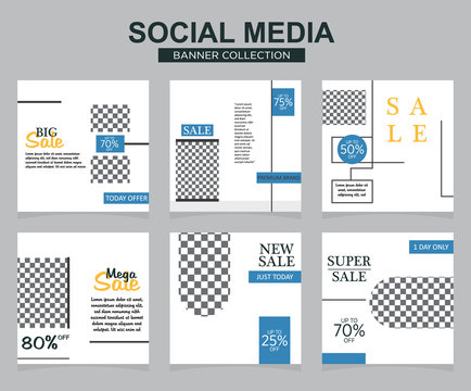 6 Slides modern Social Media banner Template. Promotional square web banner for social media. Banner template designs.