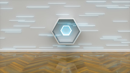 Poster - interior with neon illumination, laser lights on wall, vibrant colors, room illumination, abstract i