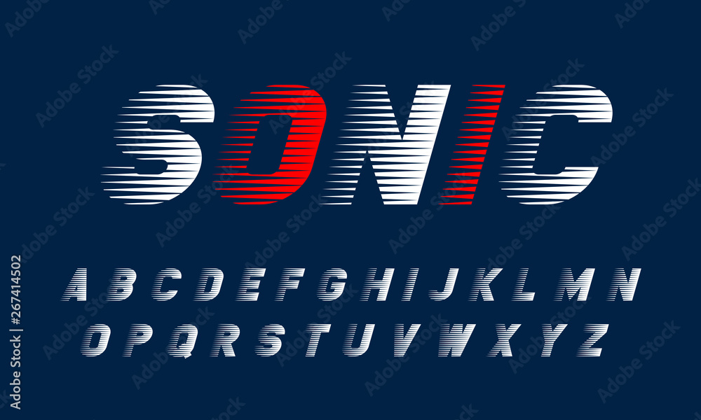 Vector speed alphabet set. Modern stylized dynamic font. SONIC typeface for your design. - obrazy, fototapety, plakaty 
