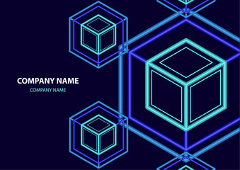 Poster - company logo icon design template element. logo in the form of a hexagon, a cube in a cube on a dark