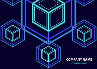 Poster - company logo icon design template element. logo in the form of a hexagon, a cube in a cube on a dark