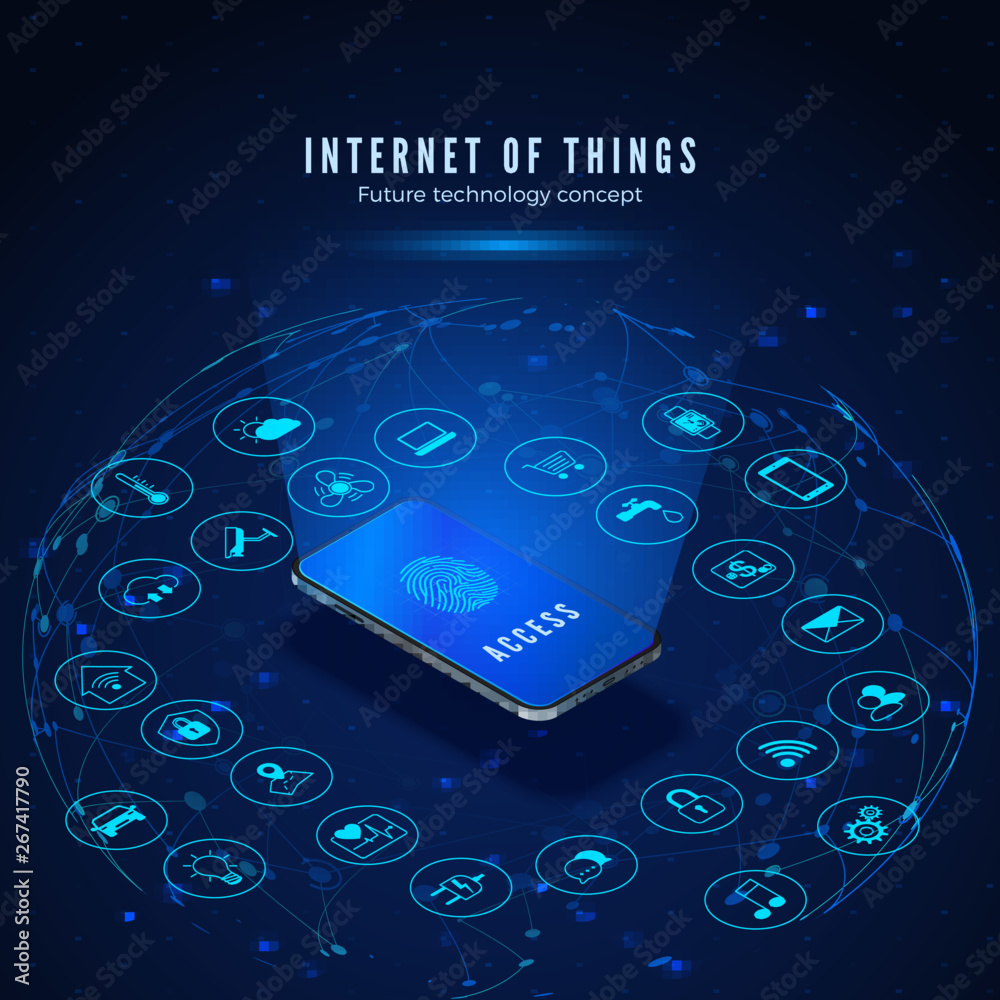 Internet of things concept. IOT isometric banner. Digital global ...