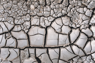 Dry cracked earth. Soil during the drought season. Background close up. The texture of the desert.