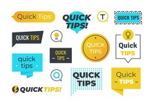 Advice Shapes. Quick Tips Helpful Tricks Emblems And Logos, Tip Reminder Banner Design Helped Information. Vector Set Of Helpful Advices Badges
