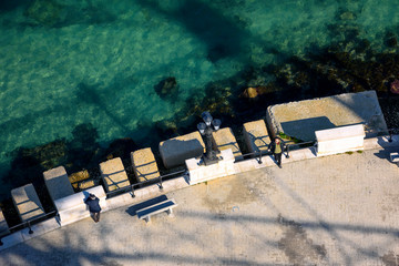 Poster - Promenade lungomare Bari, on the shore of Adriatic sea, taken from panorama wheel, Puglia region , Italy