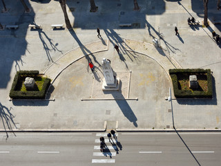 Poster - Birds eye view street photography with light and shadow taken from panorama wheel , on the shore of Adriatic sea, lungomare and Murat district in Bari, Puglia region , Italy