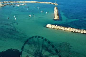 Wall Mural - Beautiful view of Adriatic sea , lungomare and port of Bari , Puglia region, Italy.