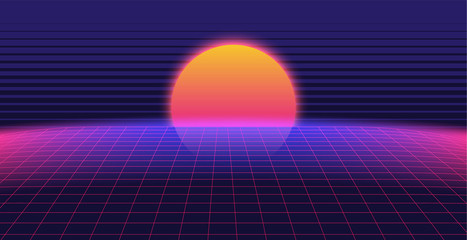 Background Landscape 80s Style. Synthwave, retrowave wallpaper designs. Vector eps 10