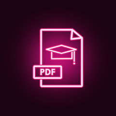 Poster - Document pdf neon icon. Elements of education set. Simple icon for websites, web design, mobile app, info graphics