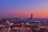 Fototapeta Londyn - Wroclaw, Poland. Aerial view of the sunset of Sky Tower and other buildings