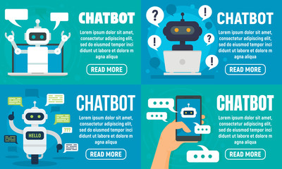 Sticker - Chatbot banner set. Flat illustration of chatbot vector banner set for web design