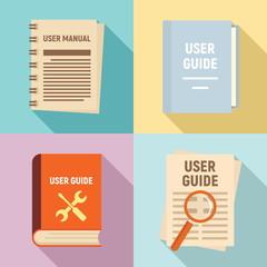 Poster - User guide icons set. Flat set of user guide vector icons for web design