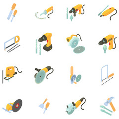 Poster - Toolkit icons set. Isometric set of 16 toolkit vector icons for web isolated on white background