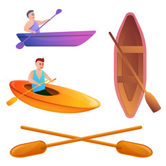 Poster - Canoeing icons set. Cartoon set of canoeing vector icons for web design