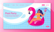 © MPetrovska - LanConcept of landing page on summer holiday, vacation theme. Vector illustration for mobile website development and web page design. Нарpу woman character resting in flamingo swimming circle.