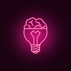 Poster - brain lamp neon icon. Elements of Idea set. Simple icon for websites, web design, mobile app, info graphics