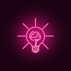 Poster - brain in a light bulb neon icon. Elements of Idea set. Simple icon for websites, web design, mobile app, info graphics
