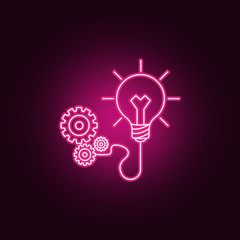 Poster - light bulb and gears neon icon. Elements of Idea set. Simple icon for websites, web design, mobile app, info graphics