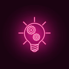 Poster - light bulb and gears neon icon. Elements of Idea set. Simple icon for websites, web design, mobile app, info graphics